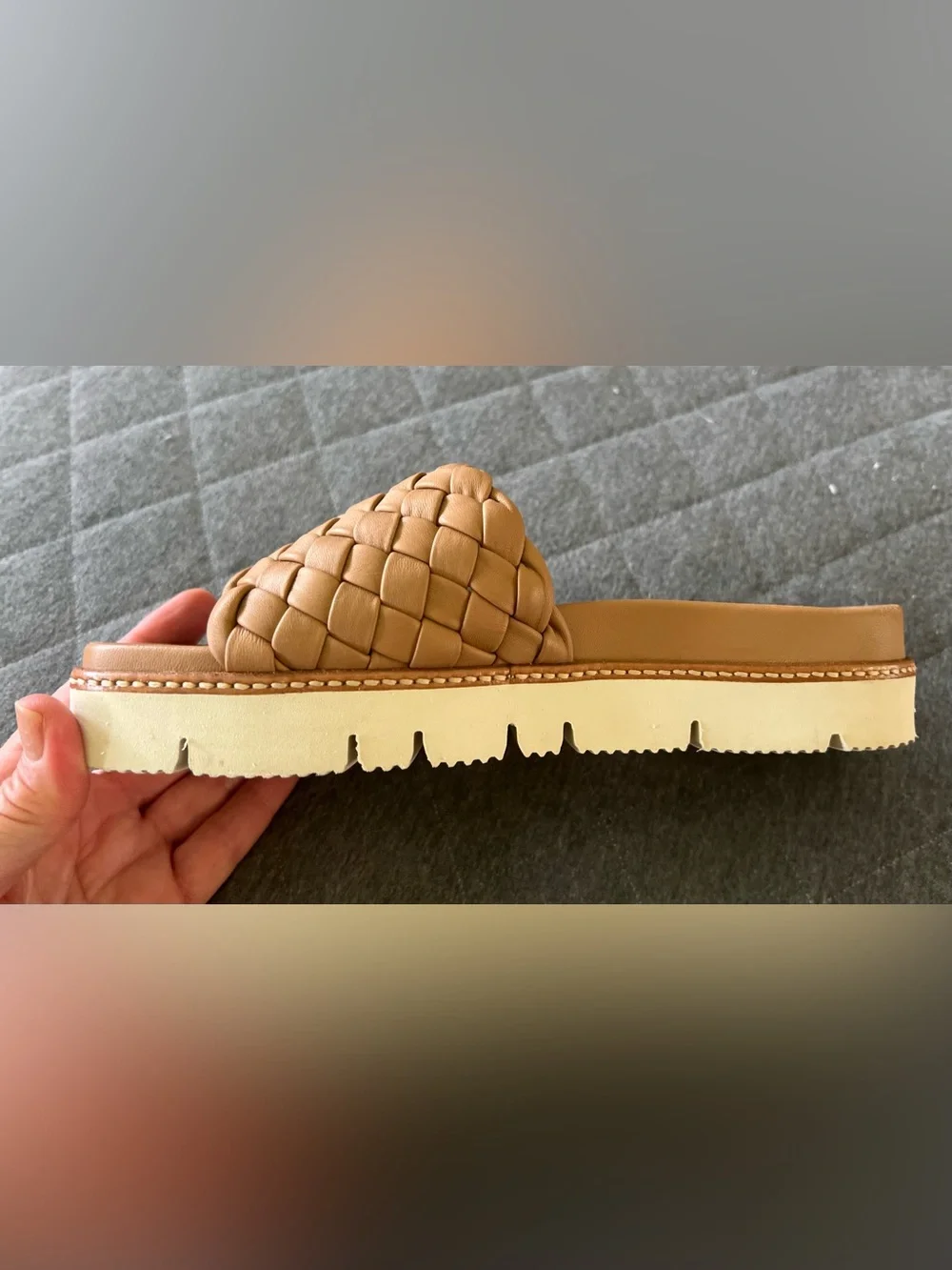 M. GEMI US 7.5 Selene Brown (Luggage) Woven Leather Slides Orig$275 Exc Cond